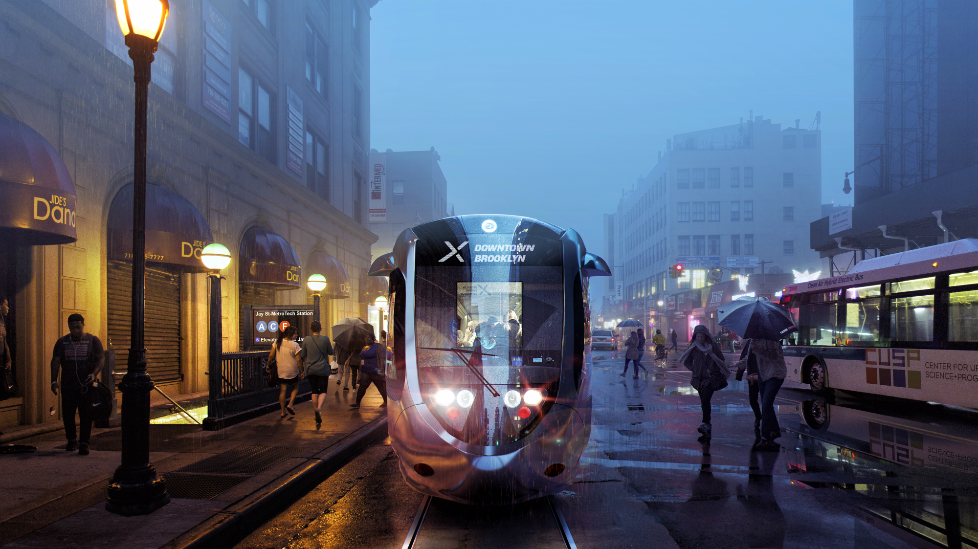 The streetcar could run along the existing roadway (Friends of the BQX)