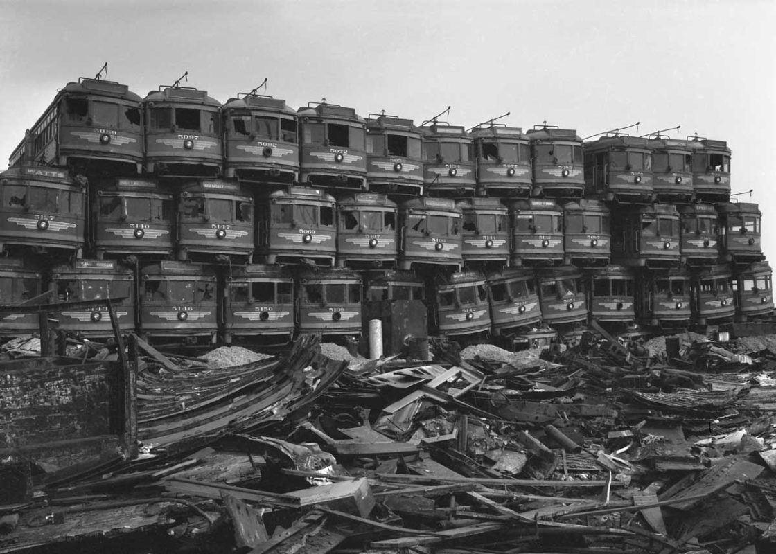 Junked Pacific Electric Railway cars from the 1930s