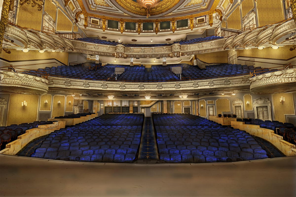 A rendering of the renovated Broadway theater at 1568 Broadway, in New York City